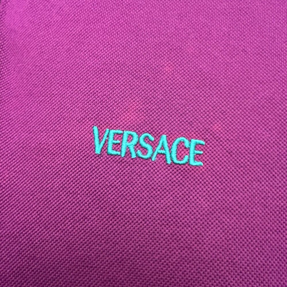 Versace Polo Shirt Men's L Purple Textured Collar Short Sleeve Chest Logo Knit - Picture 4 of 13
